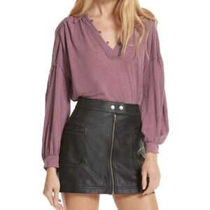 Free People Rush Hour Peasant Linen Blouse in Purple Medium